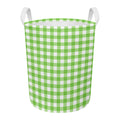 Pear Green And White Gingham Print Round Laundry Basket