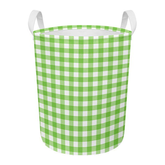 Pear Green And White Gingham Print Round Laundry Basket