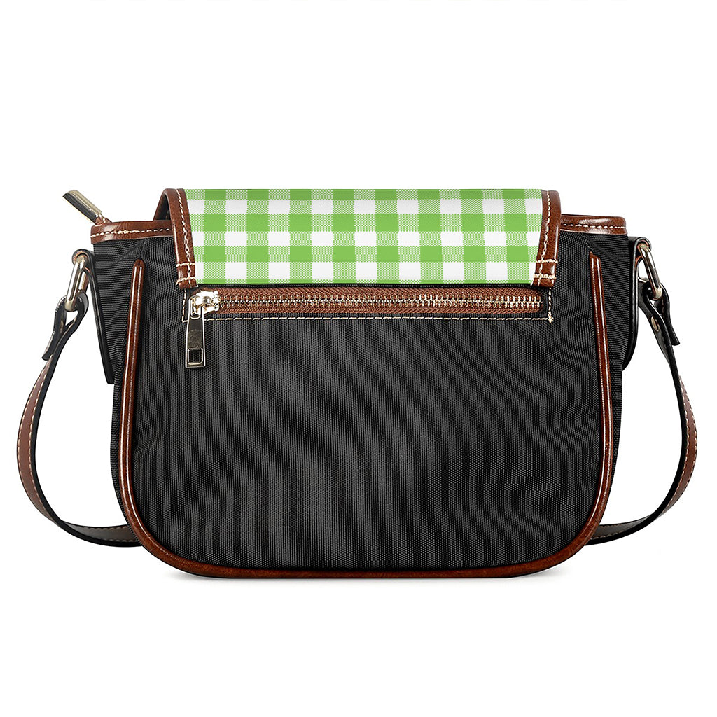 Pear Green And White Gingham Print Saddle Bag