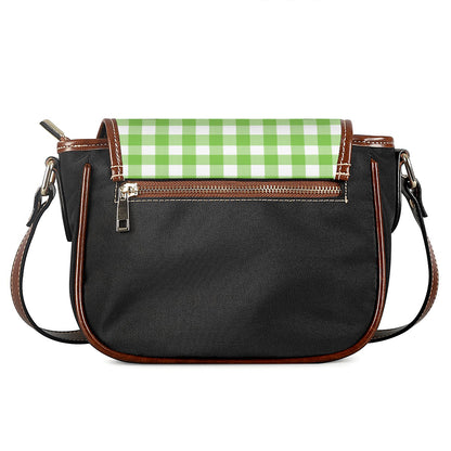 Pear Green And White Gingham Print Saddle Bag