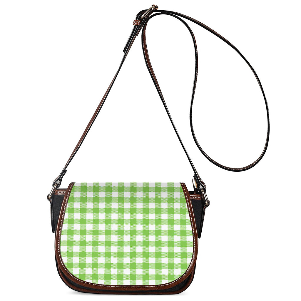 Pear Green And White Gingham Print Saddle Bag