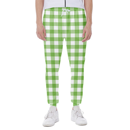 Pear Green And White Gingham Print Scuba Joggers
