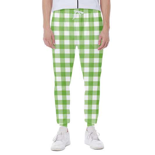 Pear Green And White Gingham Print Scuba Joggers
