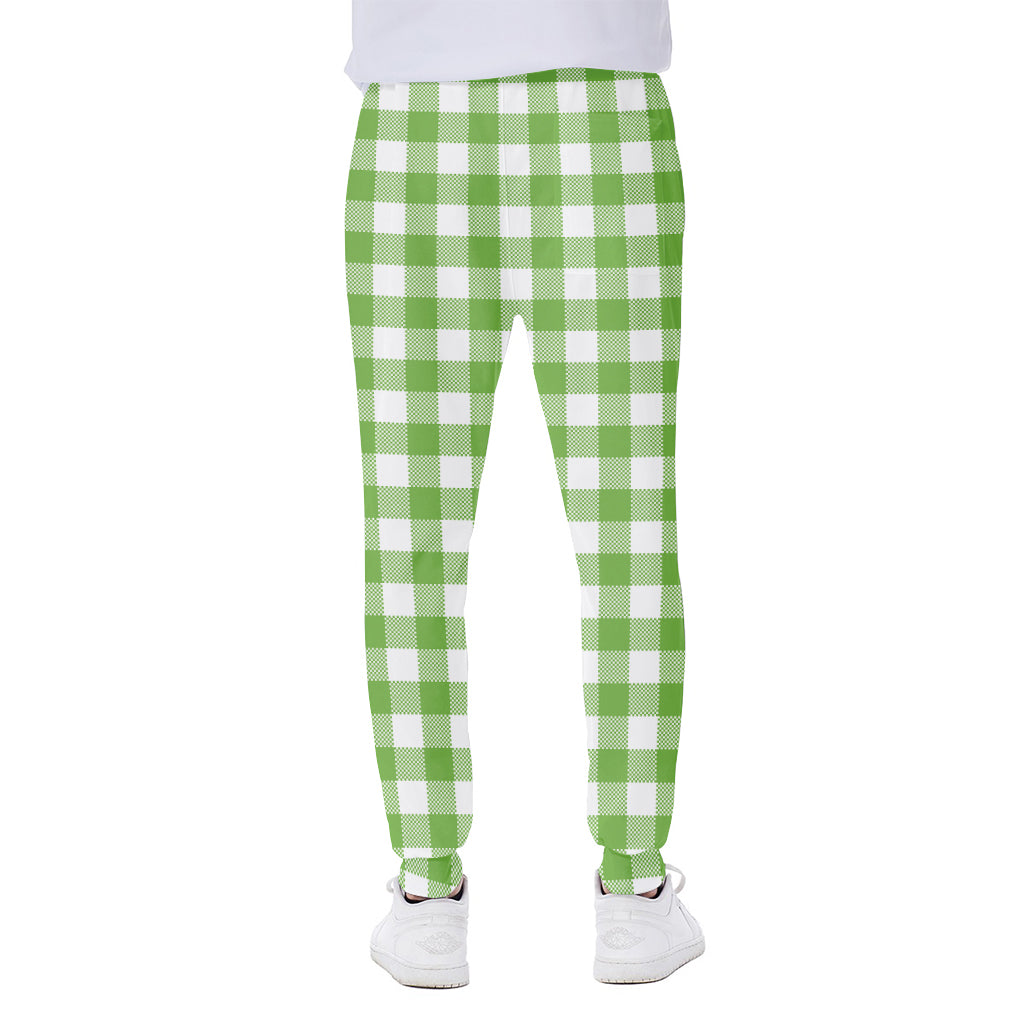 Pear Green And White Gingham Print Scuba Joggers