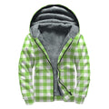 Pear Green And White Gingham Print Sherpa Lined Zip Up Hoodie