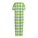 Pear Green And White Gingham Print Short Sleeve Long Nightdress
