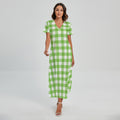 Pear Green And White Gingham Print Short Sleeve Maxi Dress