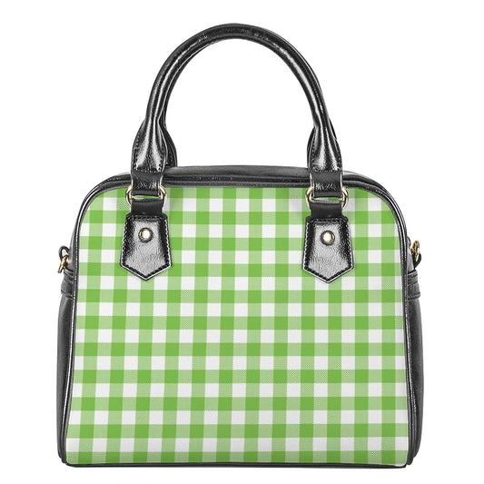 Pear Green And White Gingham Print Shoulder Handbag