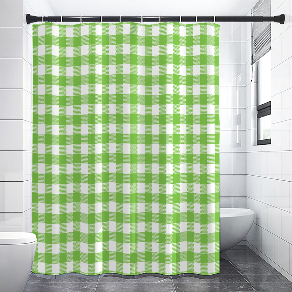 Pear Green And White Gingham Print Shower Curtain