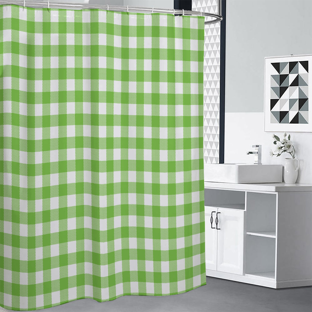 Pear Green And White Gingham Print Shower Curtain