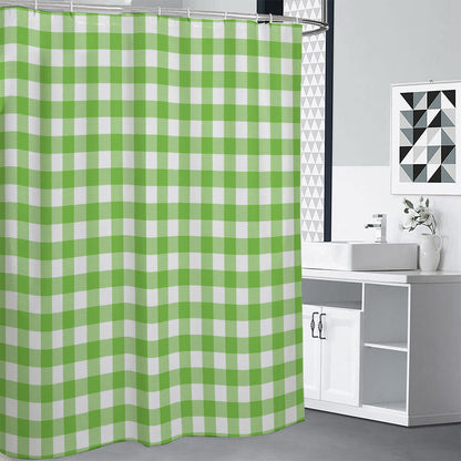 Pear Green And White Gingham Print Shower Curtain