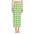 Pear Green And White Gingham Print Side Slit Maxi Skirt