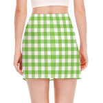 Pear Green And White Gingham Print Side Slit Mini Skirt