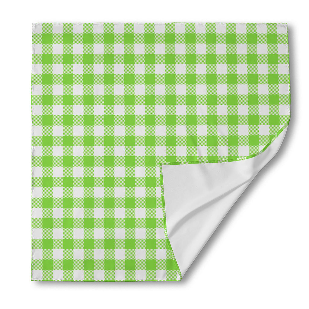 Pear Green And White Gingham Print Silk Bandana