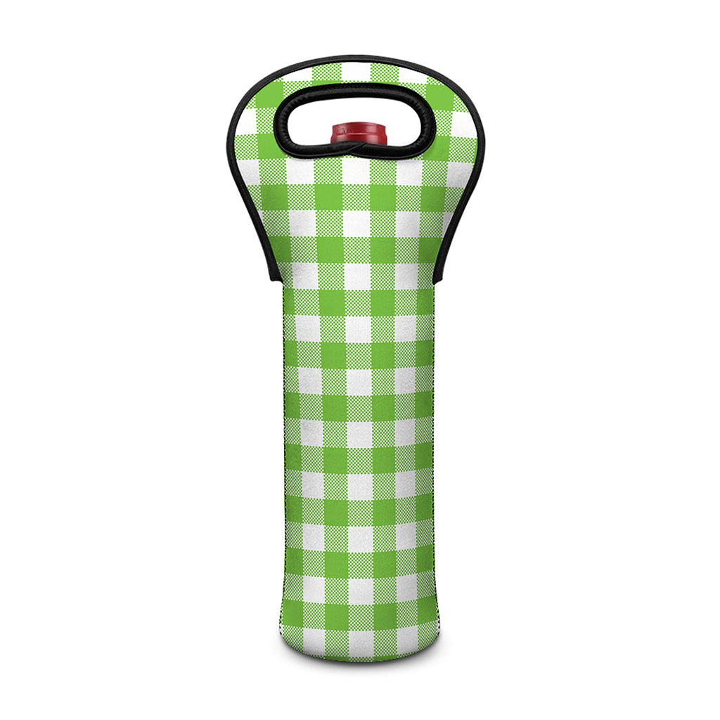 Pear Green And White Gingham Print Single Neoprene Wine Tote