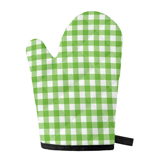 Pear Green And White Gingham Print Single Oven Mitt