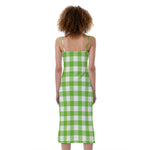 Pear Green And White Gingham Print Slim Fit Midi Cami Dress