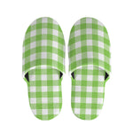 Pear Green And White Gingham Print Slippers