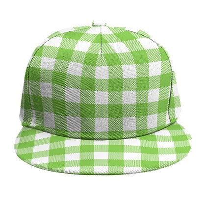 Pear Green And White Gingham Print Snapback Cap