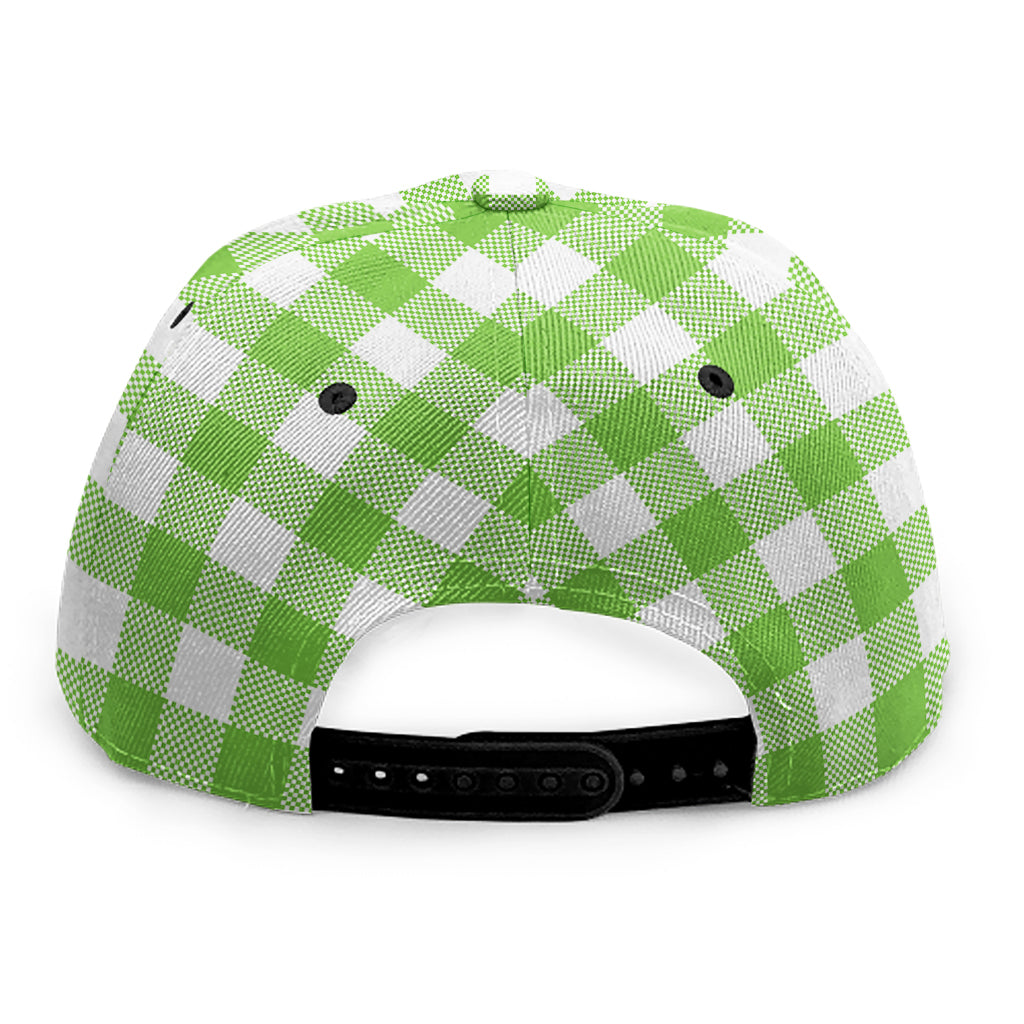 Pear Green And White Gingham Print Snapback Cap