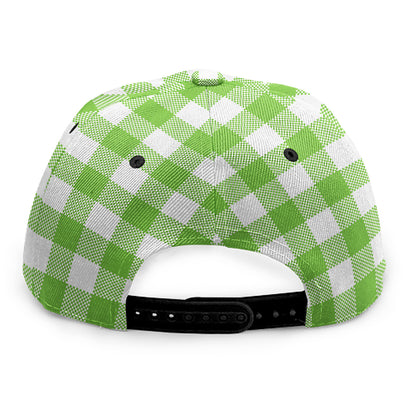 Pear Green And White Gingham Print Snapback Cap