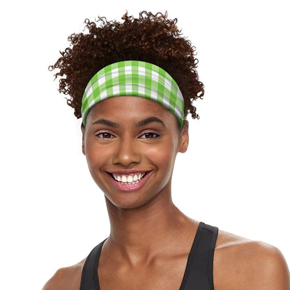 Pear Green And White Gingham Print Sports Headband