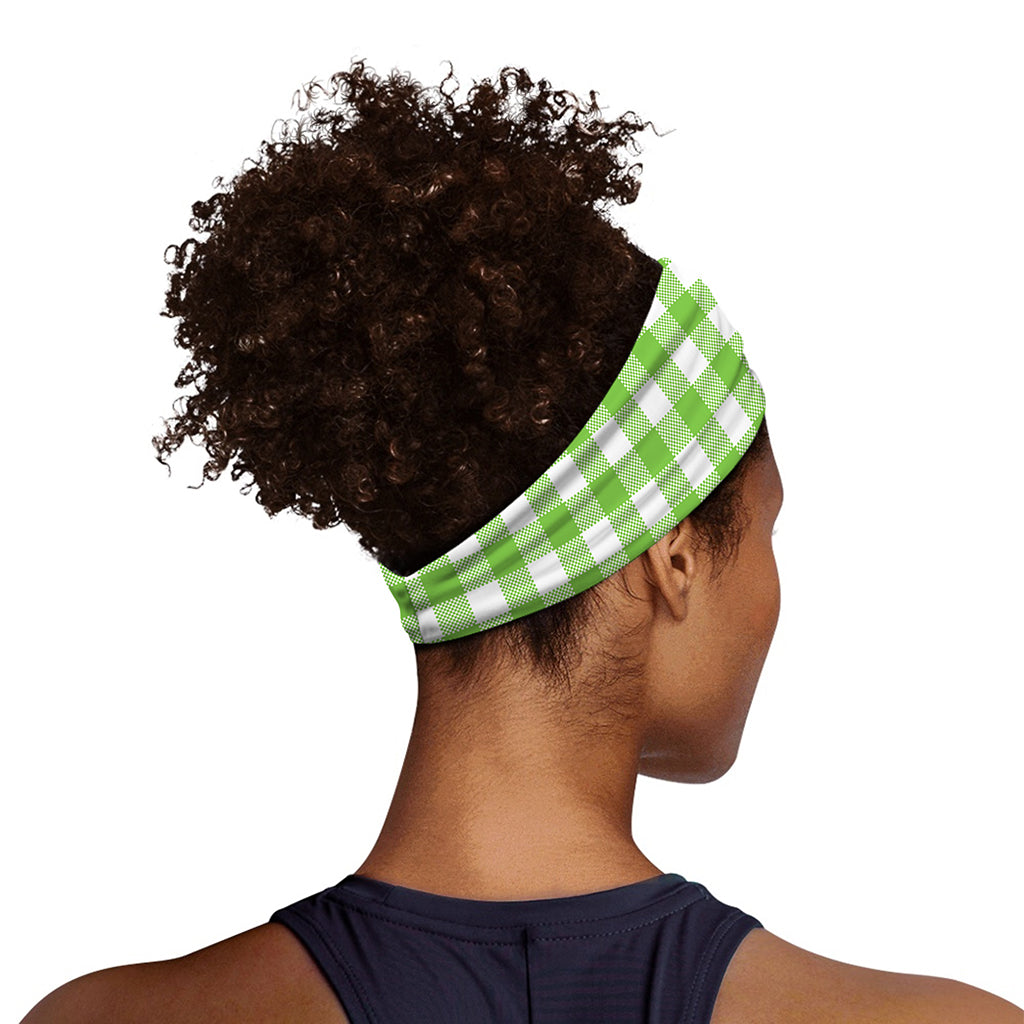 Pear Green And White Gingham Print Sports Headband