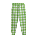 Pear Green And White Gingham Print Sweatpants