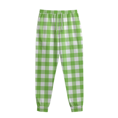 Pear Green And White Gingham Print Sweatpants