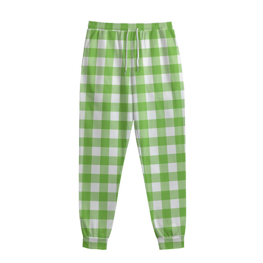 Pear Green And White Gingham Print Sweatpants