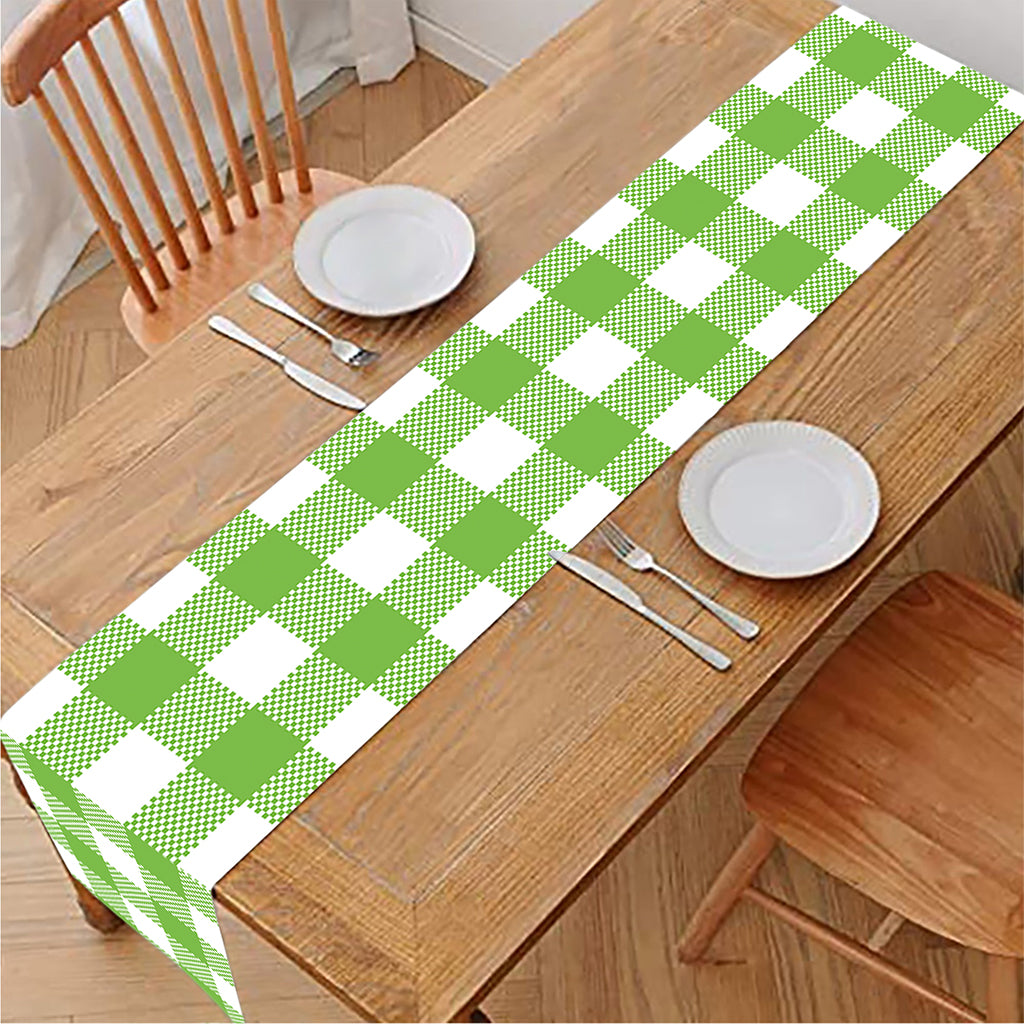 Pear Green And White Gingham Print Table Runner