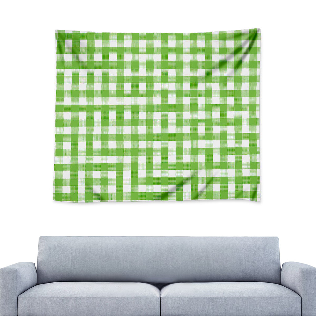 Pear Green And White Gingham Print Tapestry