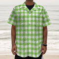 Pear Green And White Gingham Print Textured Short Sleeve Shirt
