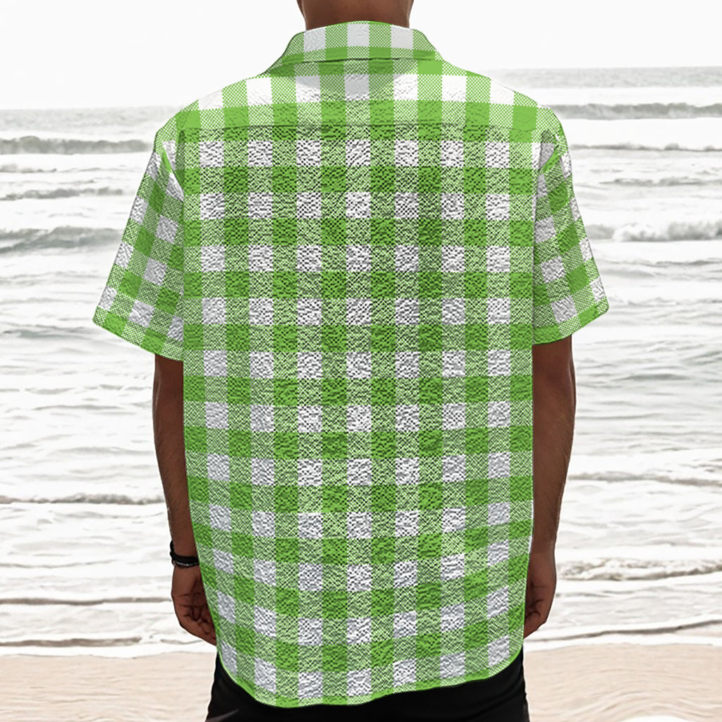 Pear Green And White Gingham Print Textured Short Sleeve Shirt