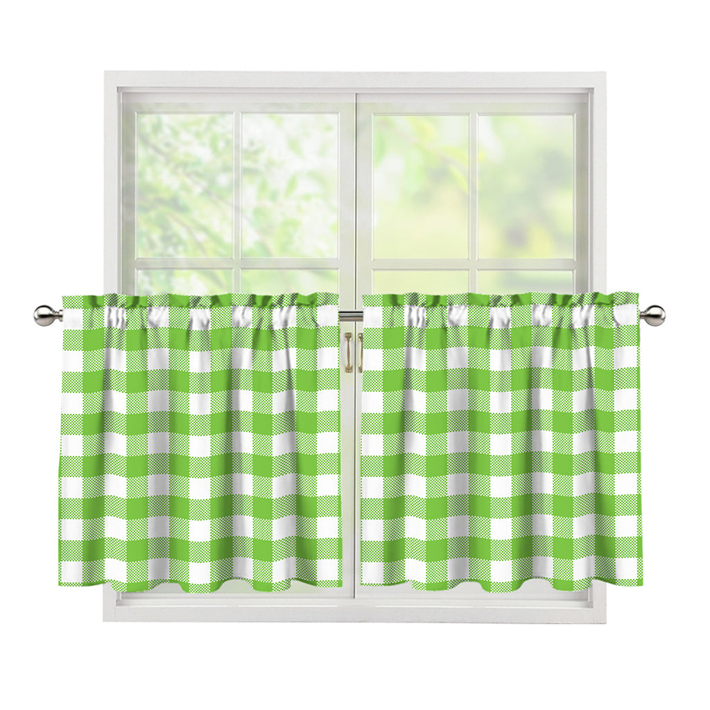 Pear Green And White Gingham Print Tier Curtains