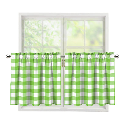 Pear Green And White Gingham Print Tier Curtains