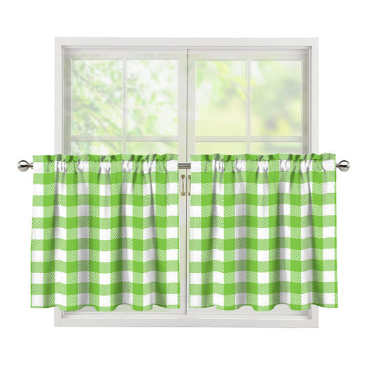 Pear Green And White Gingham Print Tier Curtains