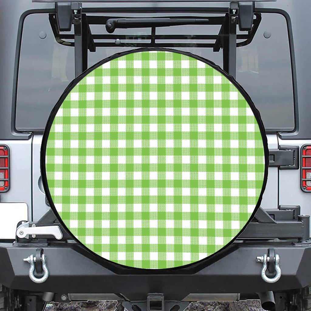 Pear Green And White Gingham Print Tire Cover