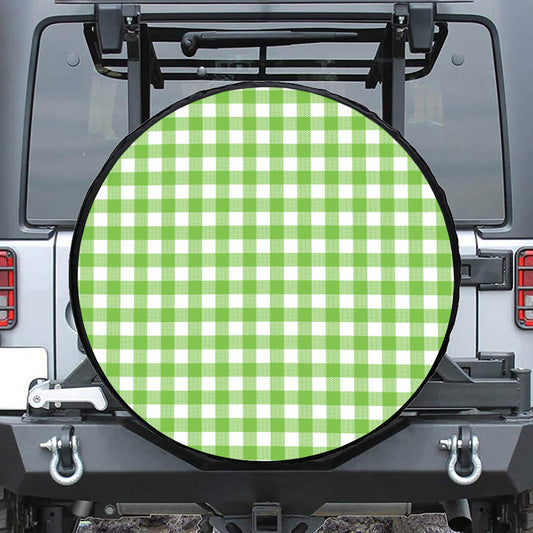 Pear Green And White Gingham Print Tire Cover