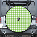 Pear Green And White Gingham Print Tire Cover With Camera Hole