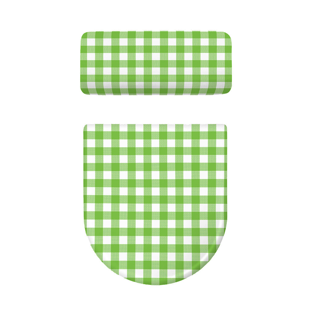 Pear Green And White Gingham Print Toilet Lid And Tank Cover Set