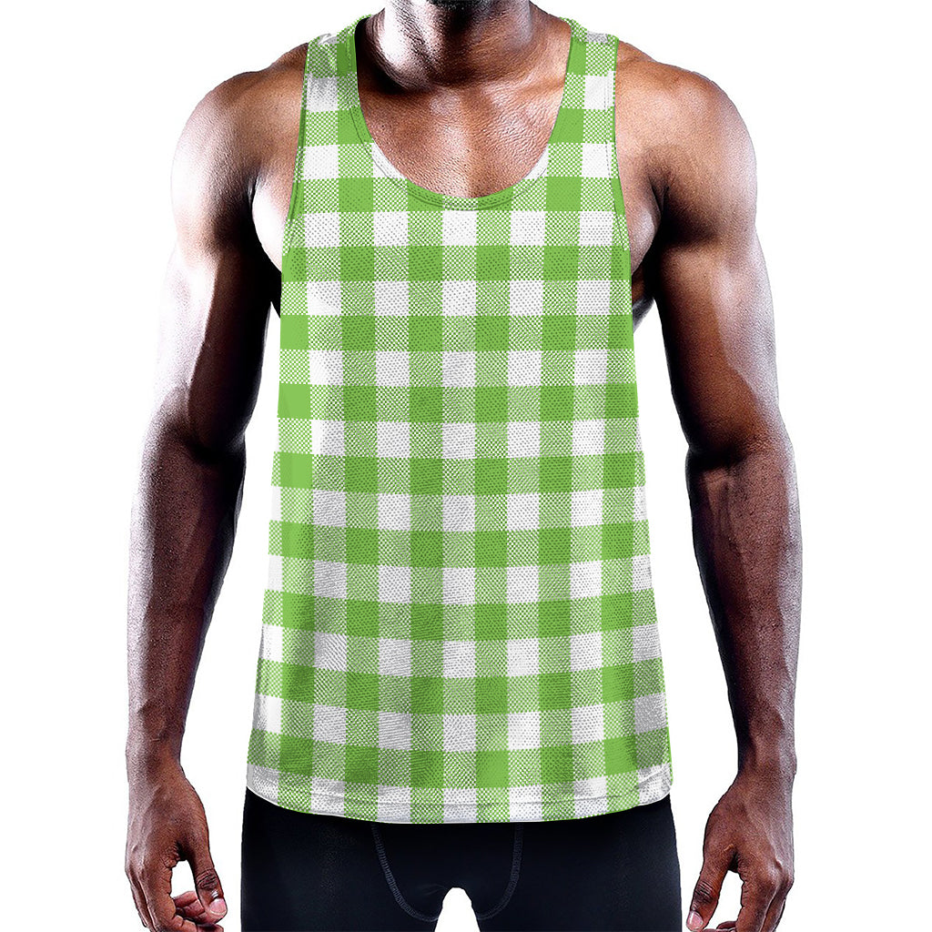 Pear Green And White Gingham Print Training Tank Top