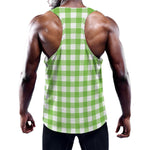 Pear Green And White Gingham Print Training Tank Top