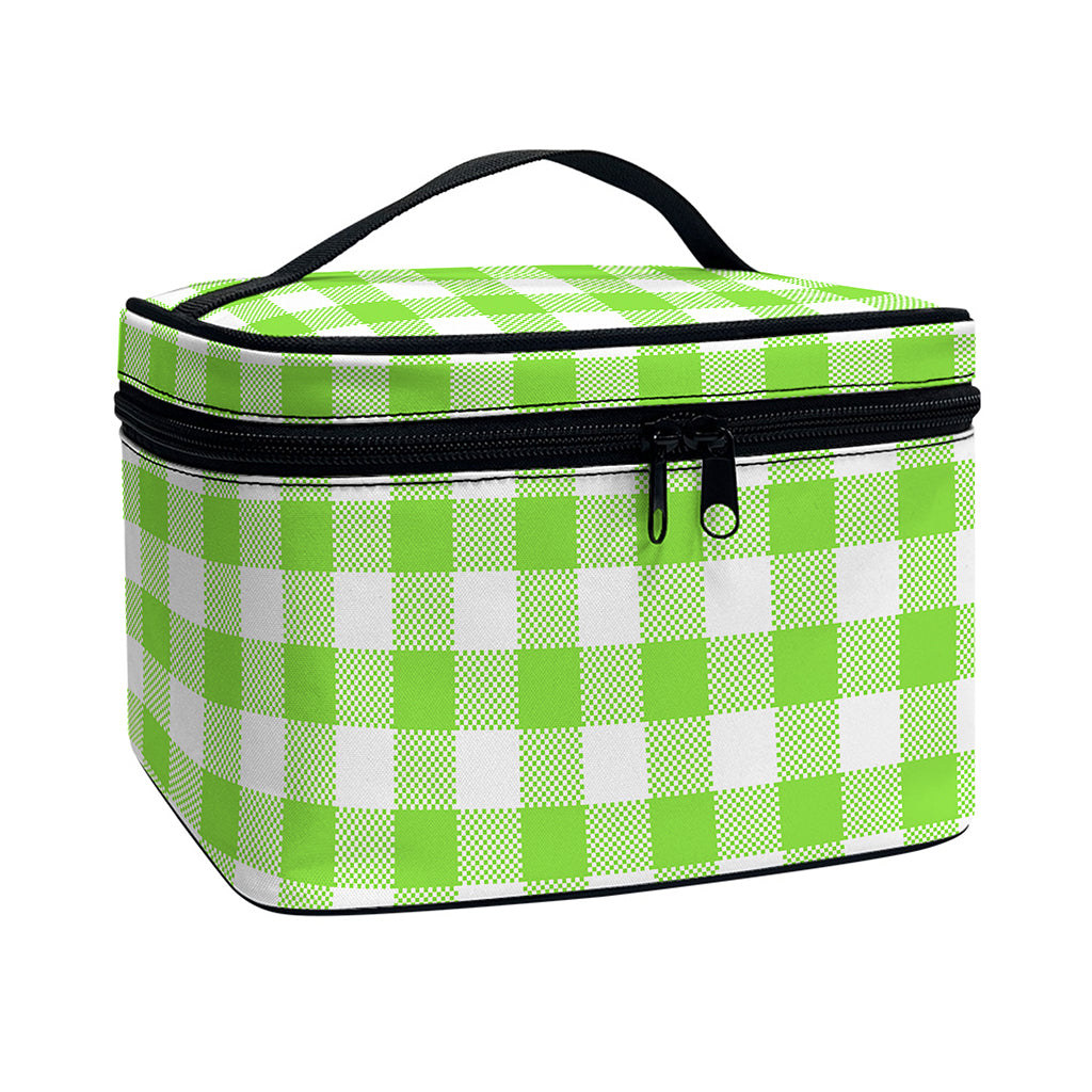 Pear Green And White Gingham Print Travel Makeup Bag
