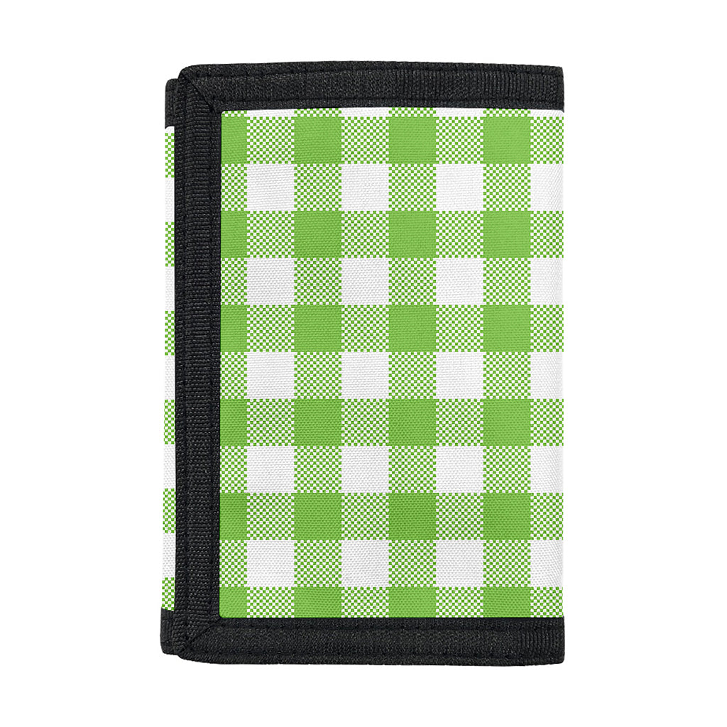 Pear Green And White Gingham Print Trifold Wallet