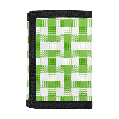 Pear Green And White Gingham Print Trifold Wallet