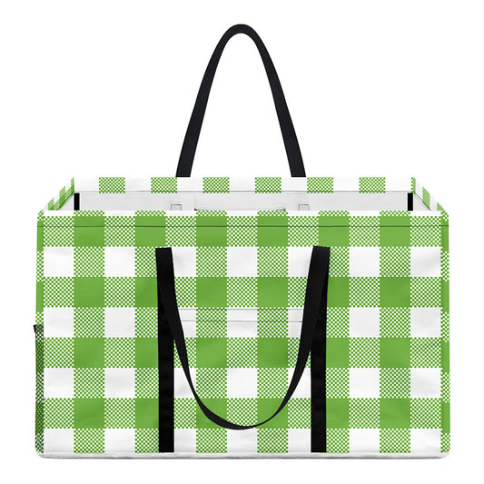 Pear Green And White Gingham Print Utility Tote Bag