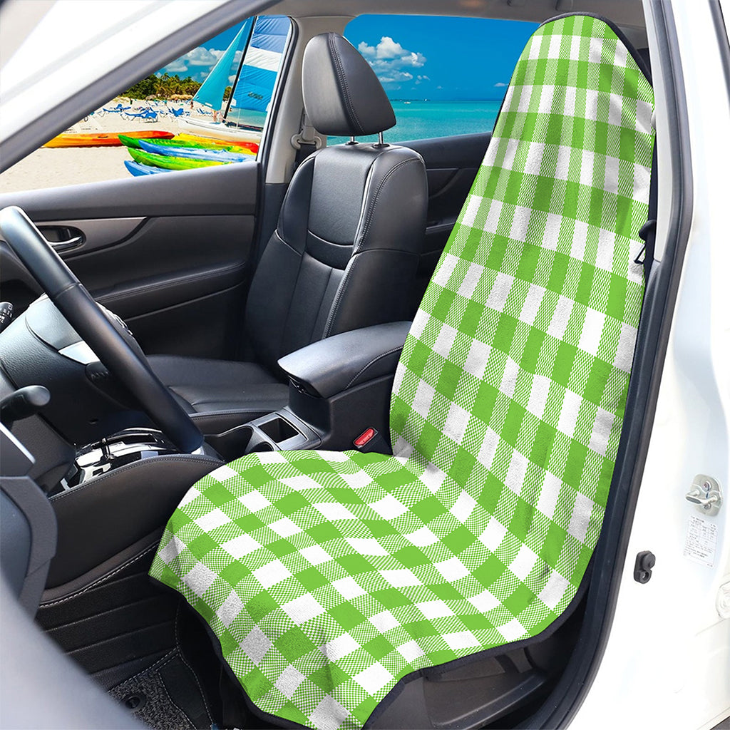 Pear Green And White Gingham Print Waterproof Car Seat Cover