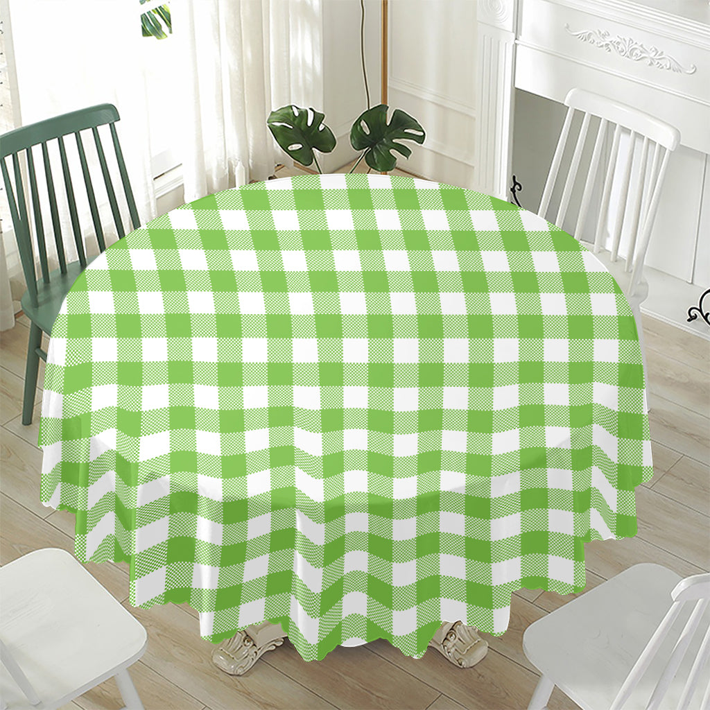 Pear Green And White Gingham Print Waterproof Round Tablecloth