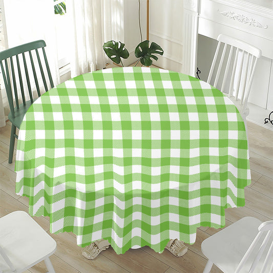 Pear Green And White Gingham Print Waterproof Round Tablecloth